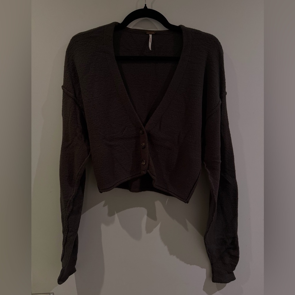 Free People Charcoal Brown V-Neck Sweater